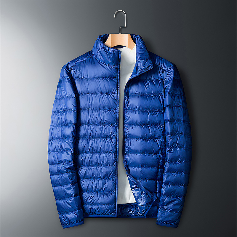 Light and thin white duck down jacket for men, large-sized loose winter, short outdoor sports stand-up collar warm coat for young people details Picture