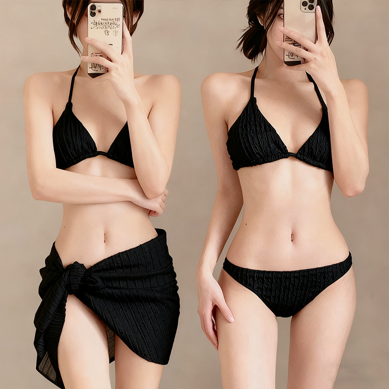 泳衣女新款比基尼三件套ins风高级感显瘦海边度假分体泳装批发-125117