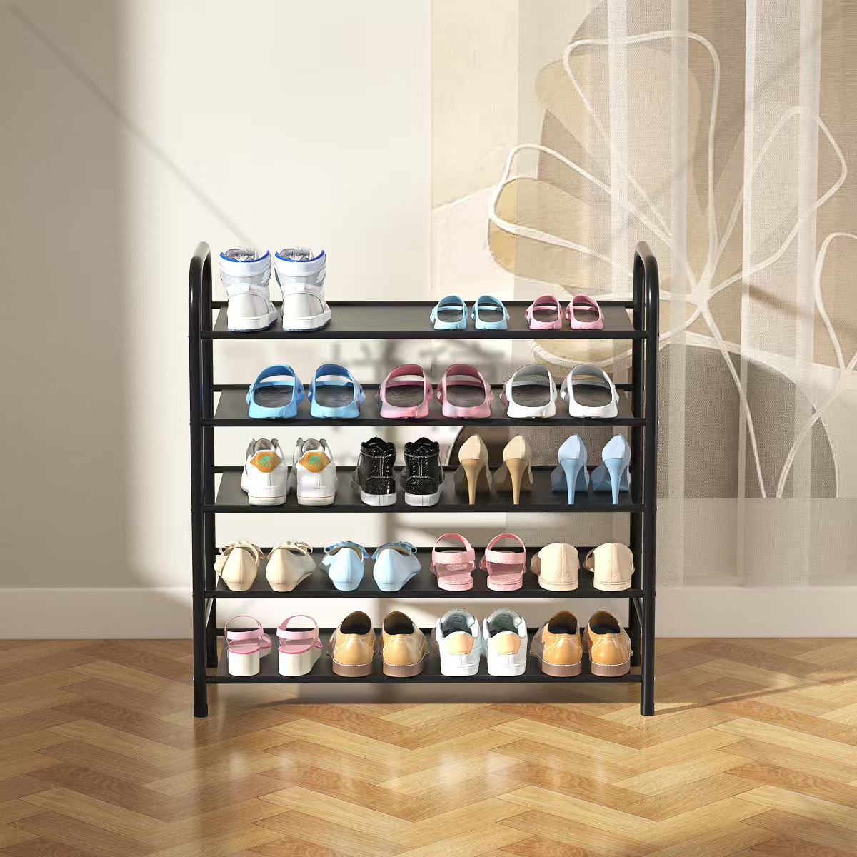 Cross-border shoe rack wholesale, simple floor-standing multi-functional shoe rack, metal modern and simple storage rack, dust-proof storage rack