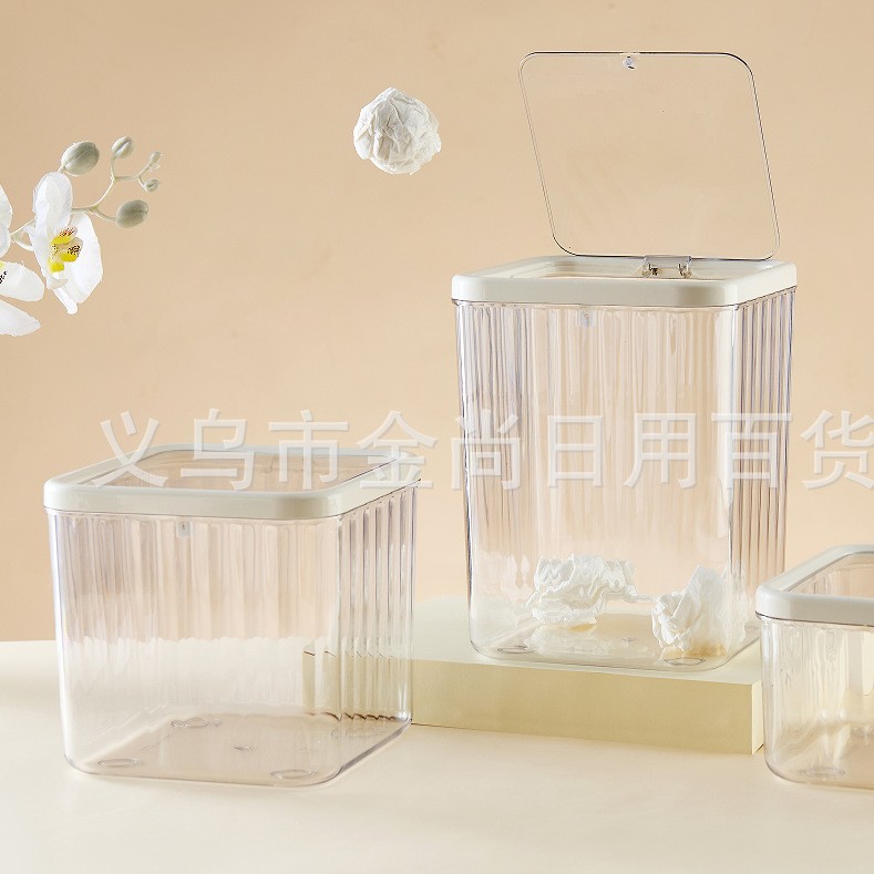 Household transparent desktop trash can, large-capacity jewelry box with lid, desktop girls' rubber band, hair tie and hair clip storage box details Picture