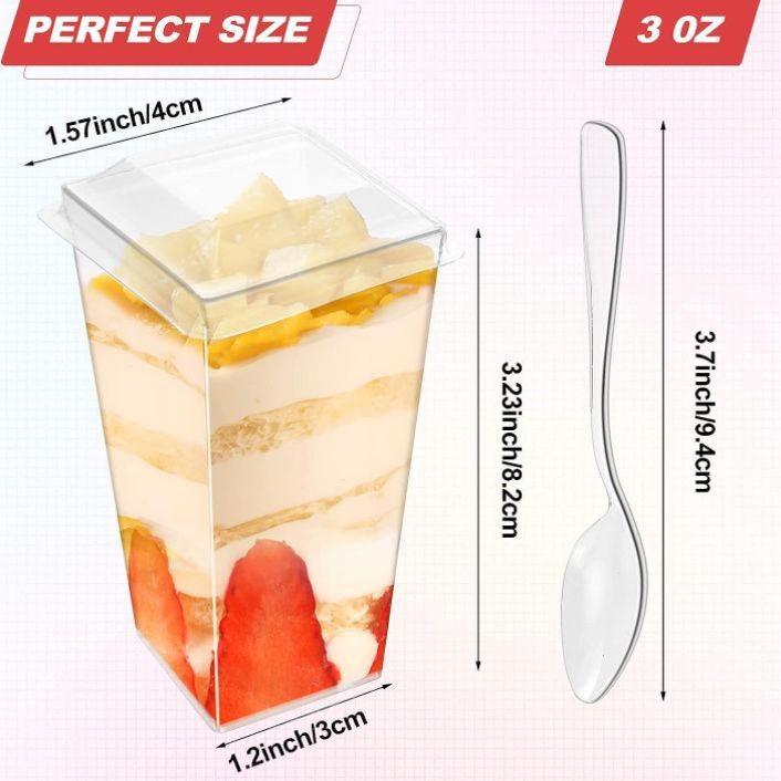 Disposable 3OZ square cup, mousse cup, plastic transparent square cup, pudding dessert cup, cross-border set with spoon and lid