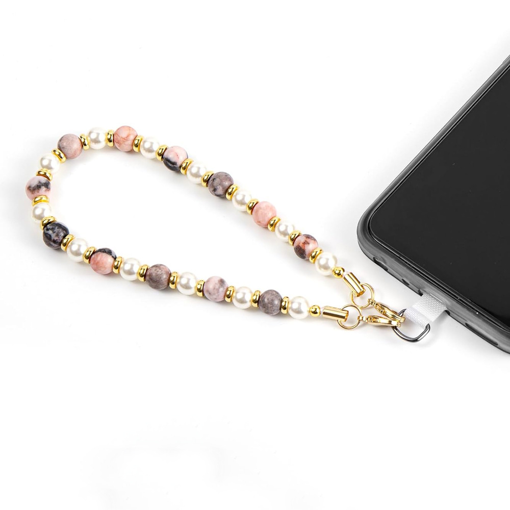 New colored round bead malachite mobile phone chain pendant, handcrafted gemstone agate, high-end beaded wristband for women Application Scenario