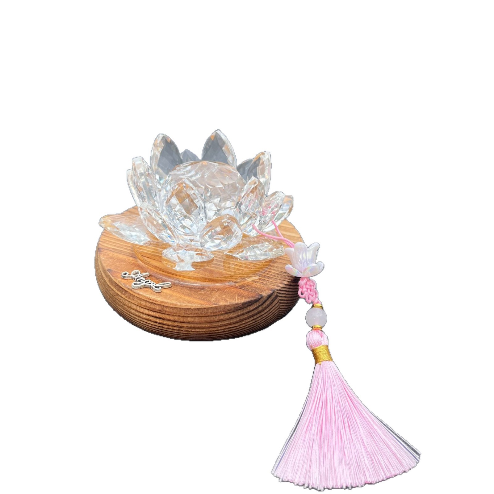 Good Luck Lotus crystal lotus car ornament, interior decoration, traditional Chinese style wooden car center console, suitable for both men and women's cars Item Picture