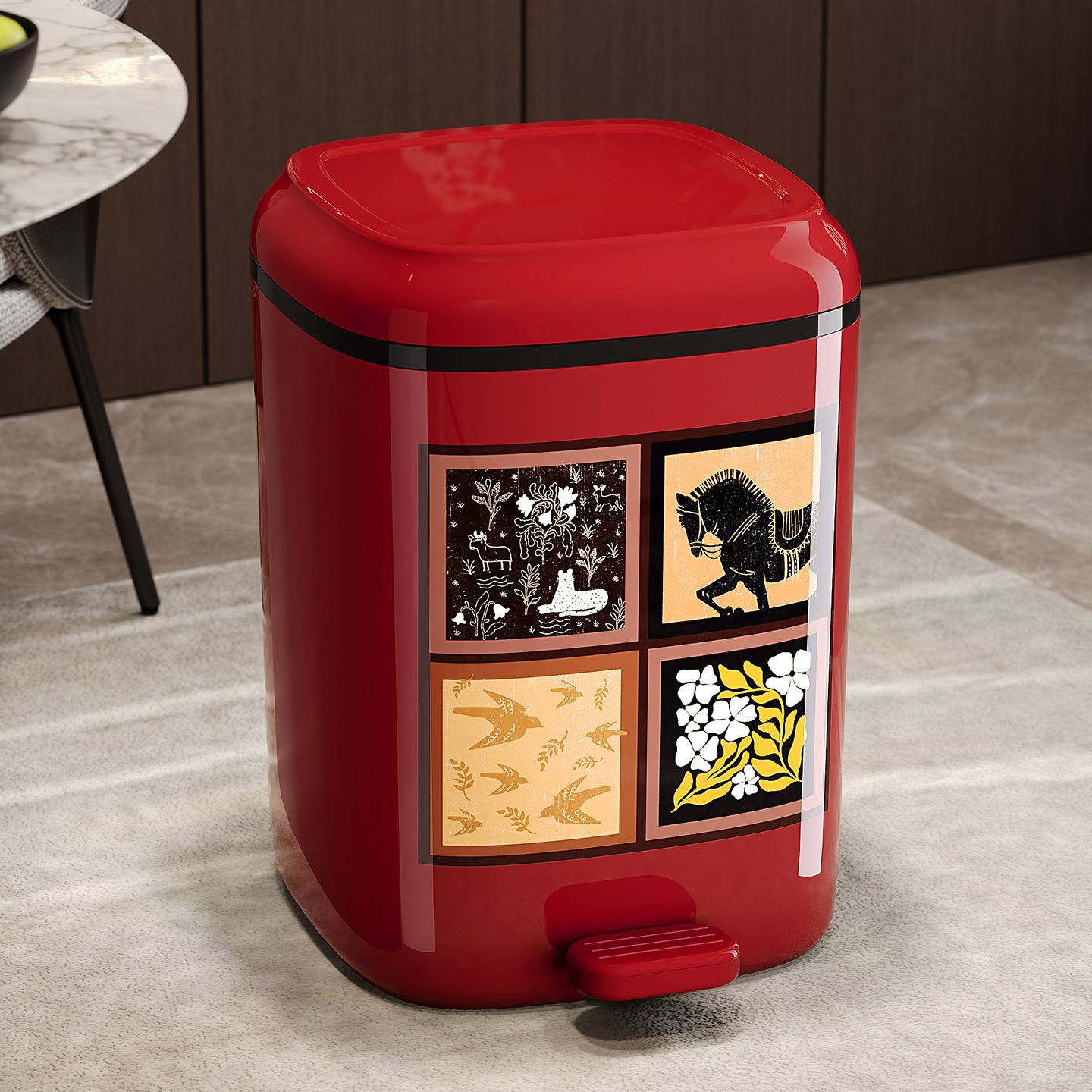 Chinese-style trash can, household living room garbage bin, high appearance level, large capacity, bathroom foot-operated covered storage bucket Application Scenario