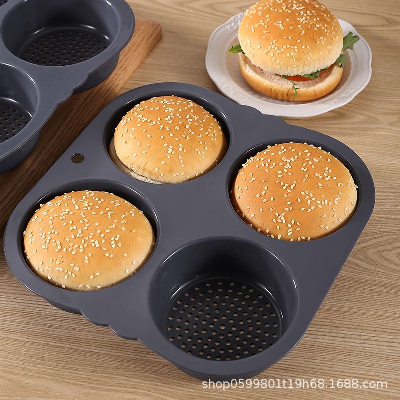 In-stock multi-hole silicone hamburger and bread molds, household food-grade silicone non-stick molds, kitchen tools details Picture