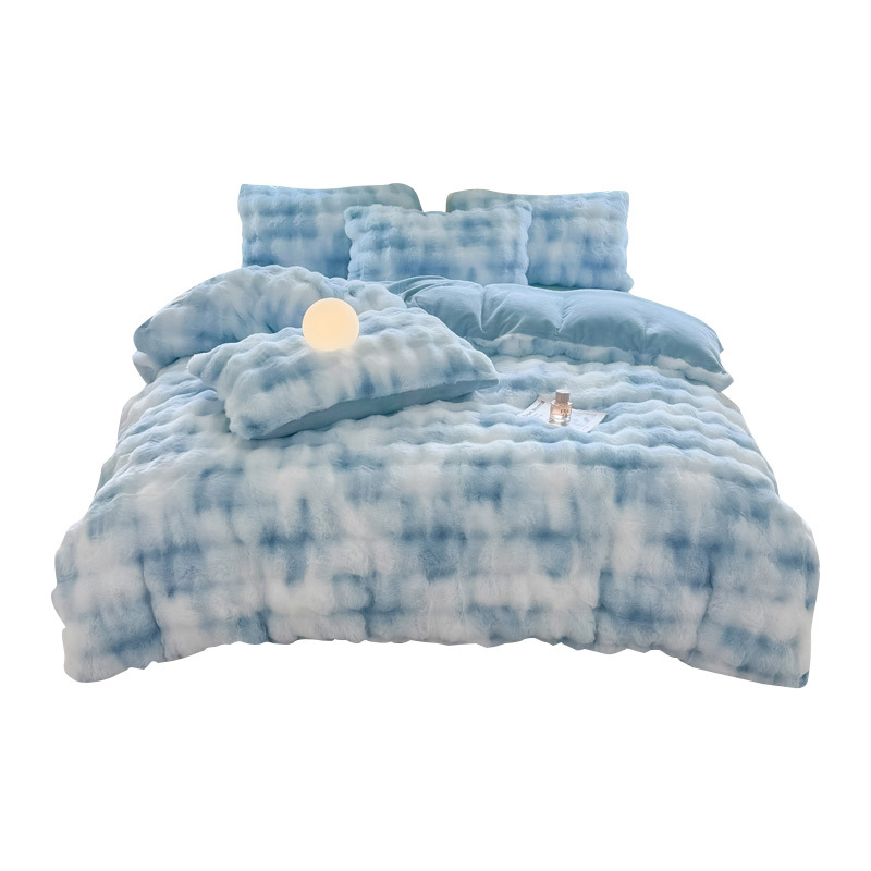 2025 Winter New rabbit-like plush four-piece set, high grammage double-sided plush and fleece warm bed sheet and duvet cover three-piece set Item Picture
