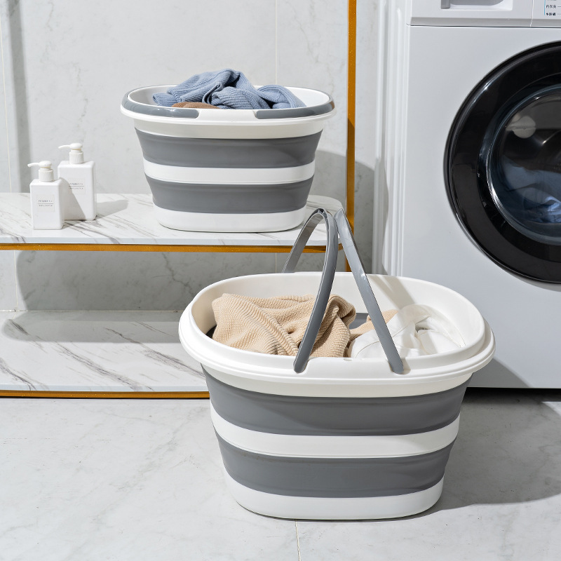 Foldable plastic water bucket, waterproof dirty clothes basket with handle, space-saving, car laundry basket, outdoor portable bucket details Picture