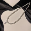 A few pieces of starry pearl silver necklace, four-pointed star collarbone chain, women's niche double-layer design sense, light luxury trend details Picture