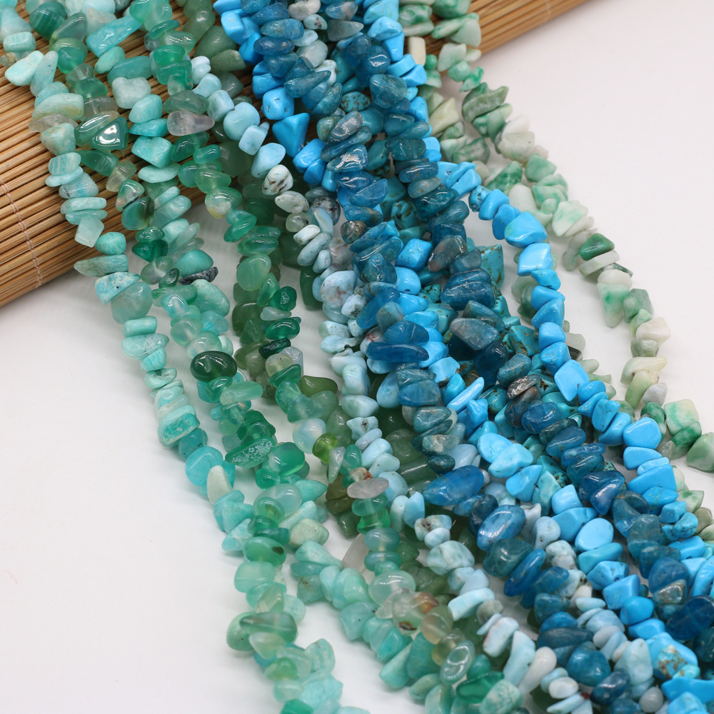 Natural crushed stone green Dongling blue pine raw stone beads with holes semi-finished DIY jewelry handcrafted accessories wholesale Item Picture