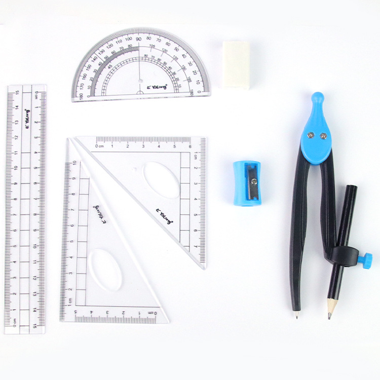 Yalong Cross-border Student Learning Supplies 8-in-1 Durable Plastic Compass Math Set with Ruler and drawing tools Specification image