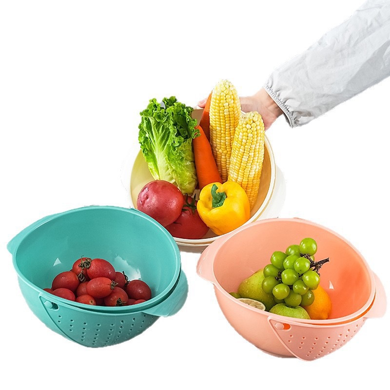 Kitchen household vegetable washing wonder: thickened rotating draining basket, vegetable washing basin, plastic basin, draining basin, fruit plate, rice-washing basin Item Picture