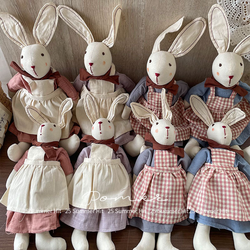 New Korean version of ins rabbit doll, plaid apron, children's soothing doll, fabric toy, birthday doll gift
