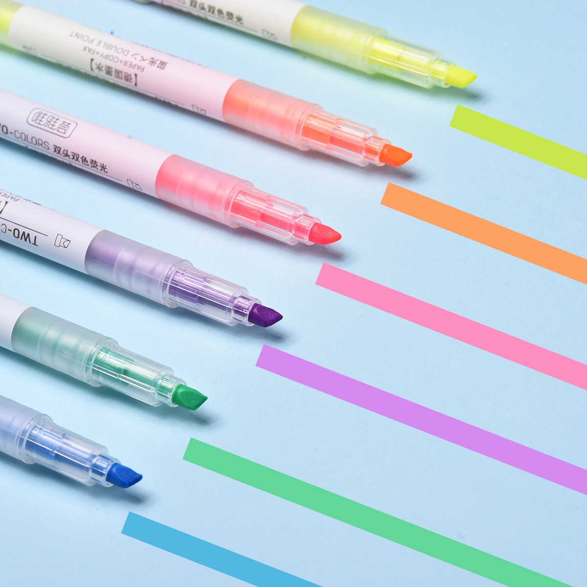 Weiya CAI 22397 dual-head dual-color Highlighter pen, key point marker pen, note-taking and journal-making pen, multi-color highlighter pen details Picture