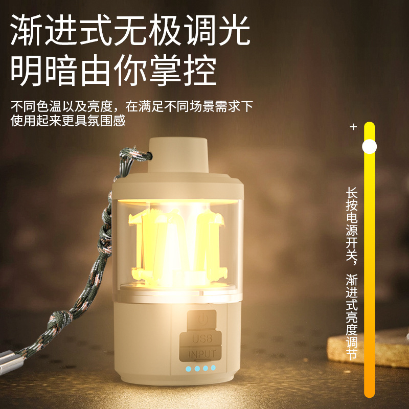2023 nuevo crossover portátil multifuncional camping luz de campo al aire libre carpa luz de tungsteno USB recargable Specification image