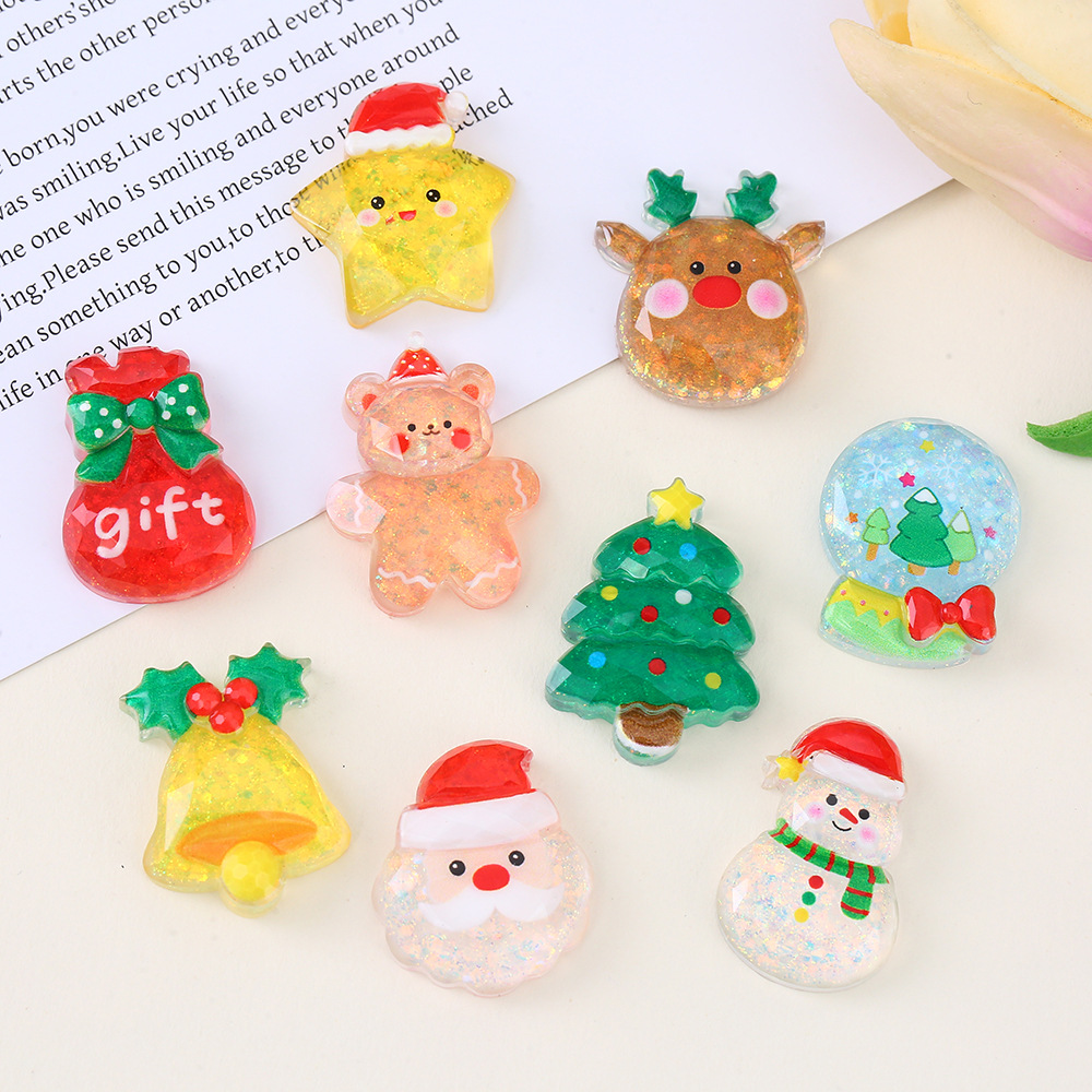 新款圣诞节环氧树脂AB胶配件卡通星星雪人装饰材料DIY手机壳发夹头饰材料