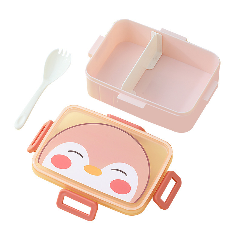 Cute children's student cartoon portable square lunch box, with built-in tableware, lunch box, and movable divider box Item Picture