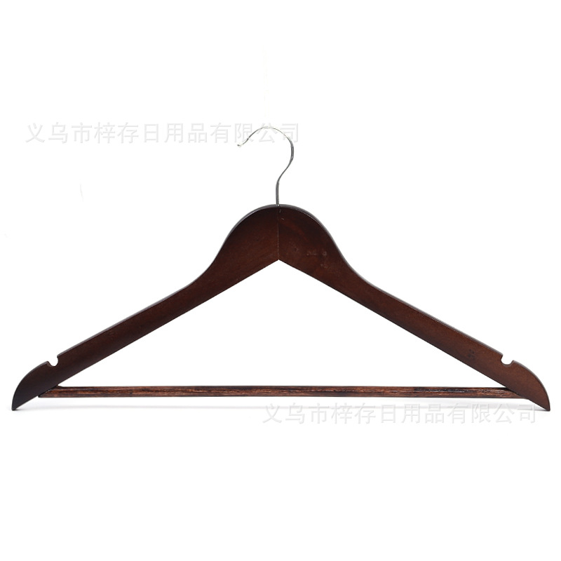 带杆木衣服架实木成人防滑木头夹挂衣架卧室无痕木质衣撑子批发价白底实物图