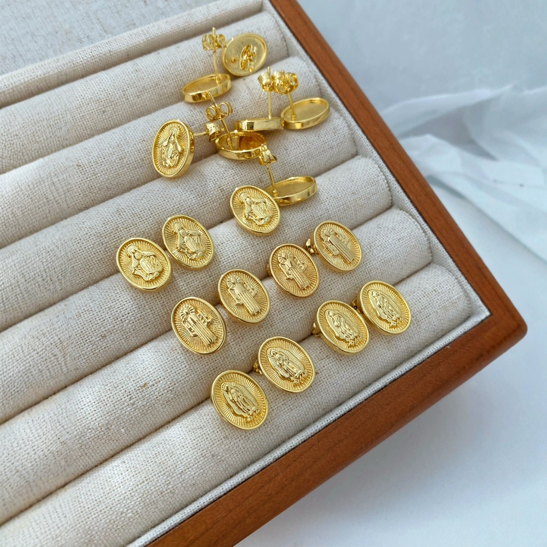 欧美时尚新款圣母金属光面耳钉经典百搭款耳饰饰品批发