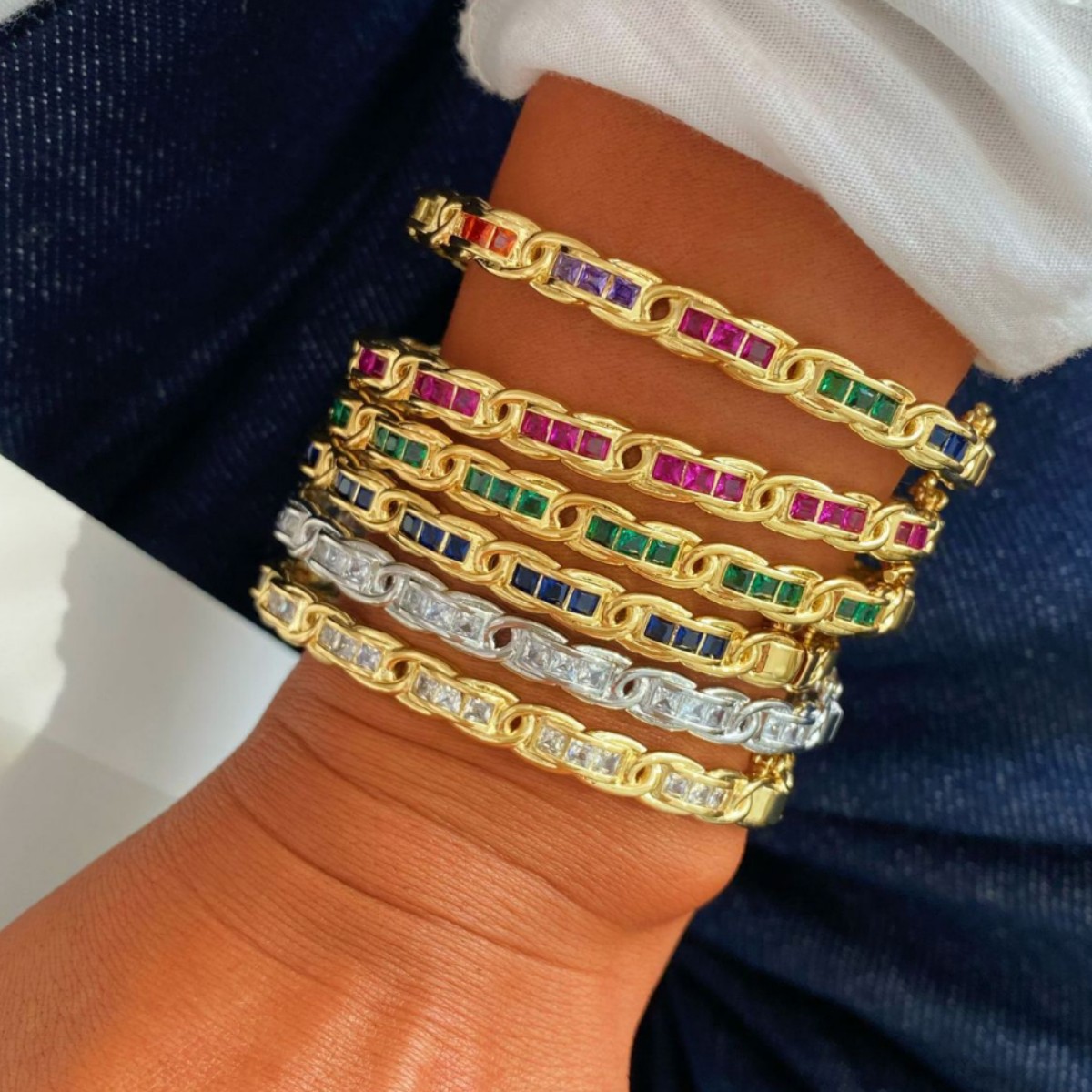 European and American cross-border light luxury copper micro-inlaid zircon ring bracelet, women's fashionable and versatile geometric jewelry set full figure