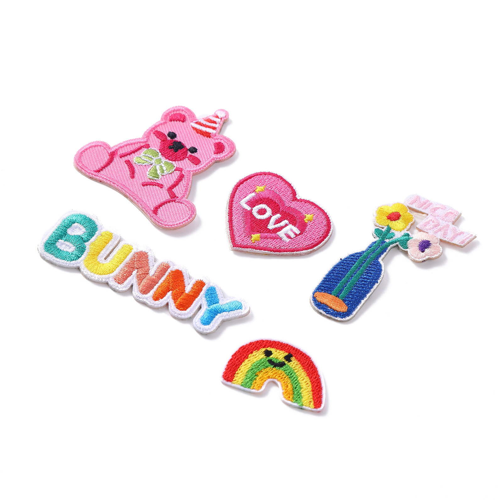 Cartoon bear vase, heart-shaped letter embroidered fabric, label stamp, children's clothing accessories, jewelry parts, self-adhesive patch details Picture