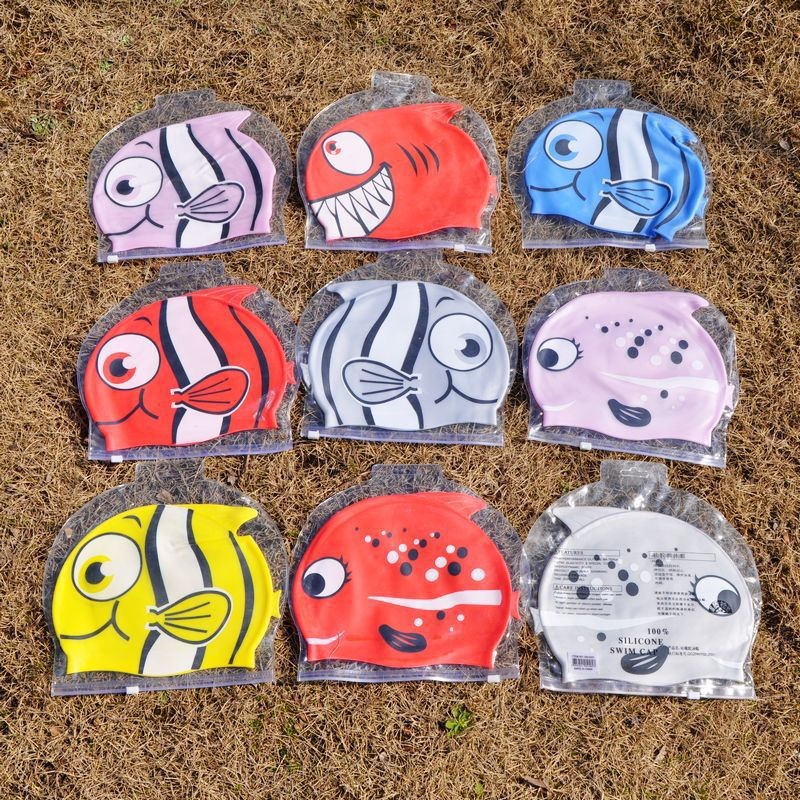 Cross-camera super cute children's cartoon swimming caps/fish-shaped swimming caps /100% silicone swimming caps with multiple styles of blue bubble fish details Picture
