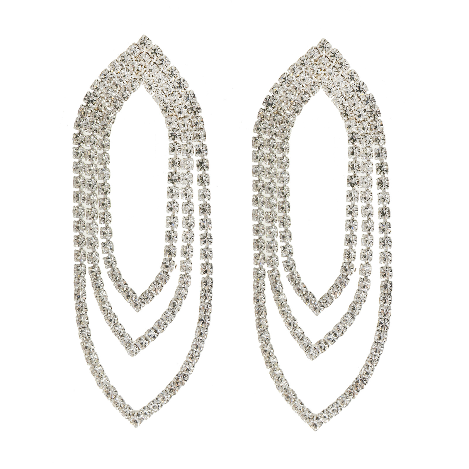 跨境新品多层几何形镶钻耳环 欧美时尚水钻流苏耳饰女配饰长款耳坠 Earrings图