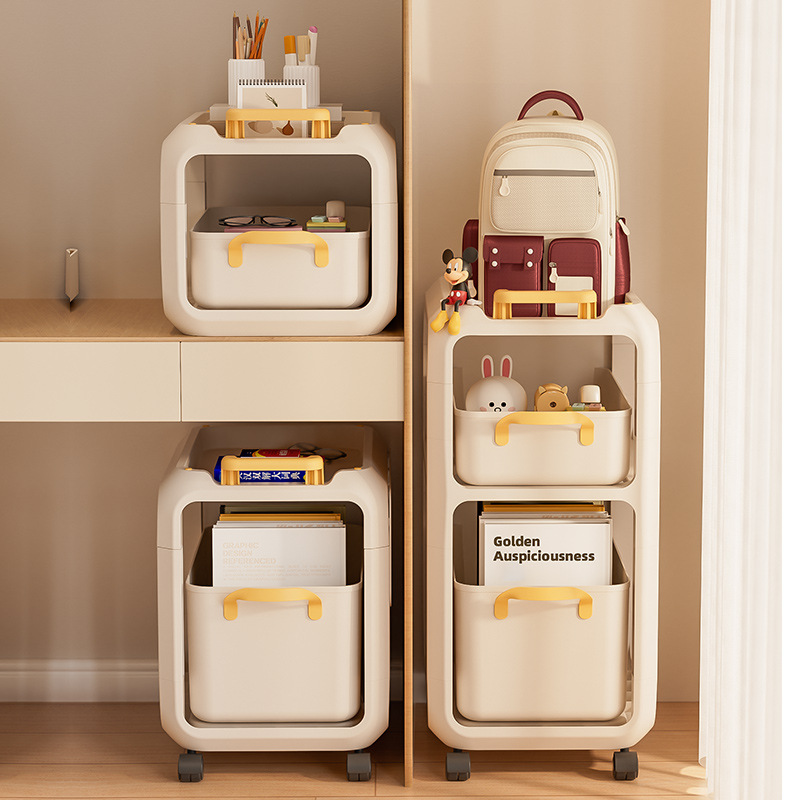 Schoolbag storage rack with wheels, movable bookshelf, a must-have for placing under the desks in student dormitories, and a children's desk storage rack Specification image