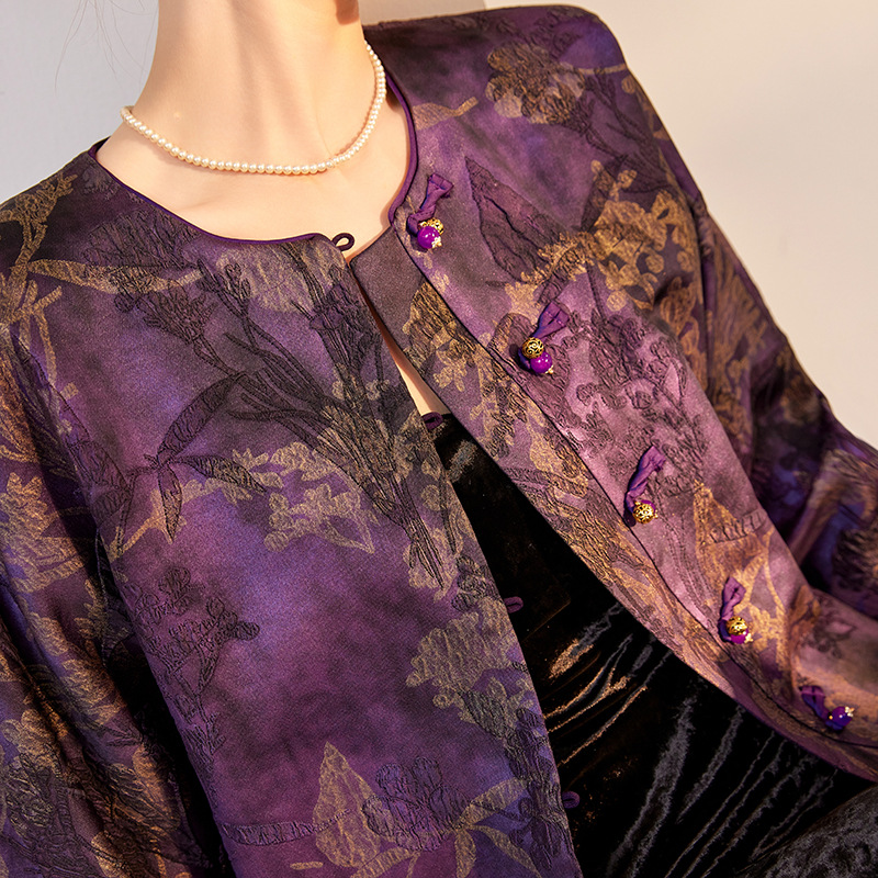 2025秋季新款中式国风印花人丝上衣复古设计感宽松外套女装 产品图