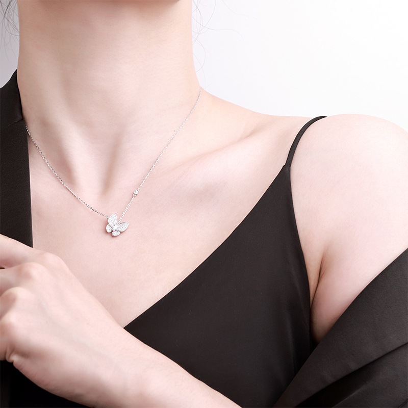 New pure silver Moissan full diamond butterfly wing necklace, a rare and versatile 2026 new silver pendant jewelry necklace