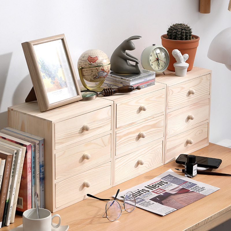 收纳柜杂物储物书架桌面收纳盒办公组合置物架木质书桌收纳可叠加产品图