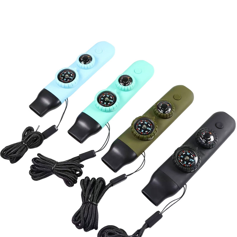 Multi-functional seven-in-one whistle, outdoor survival supplies, convenient emergency compass, magnifying glass, flashlight, thermometer Item Picture