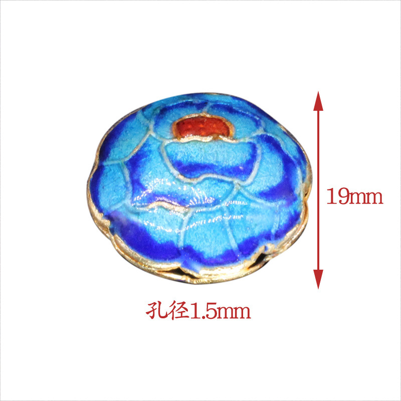 Traditional high-temperature enamel mechanism silver-blue ancient-style jewelry accessory, back cloud partition bead cloisonne 19mm mille-feuille flower Item Picture