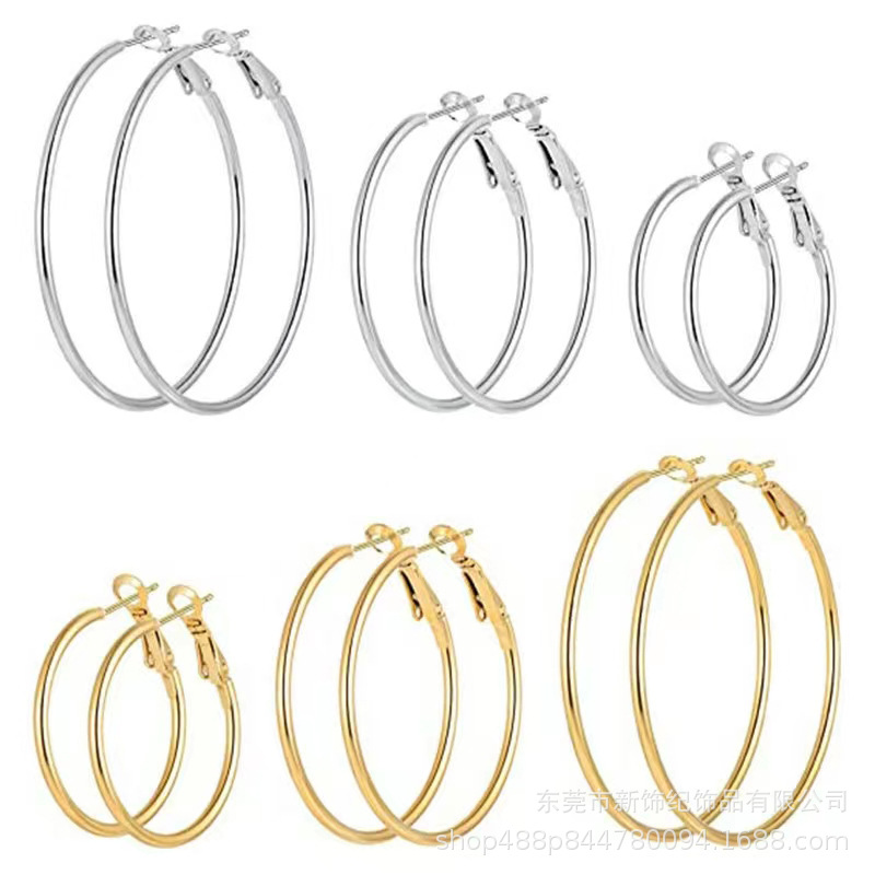 外贸欧美时尚316不锈钢耳环圆线大圈圈虾公扣耳饰品套装现货批发