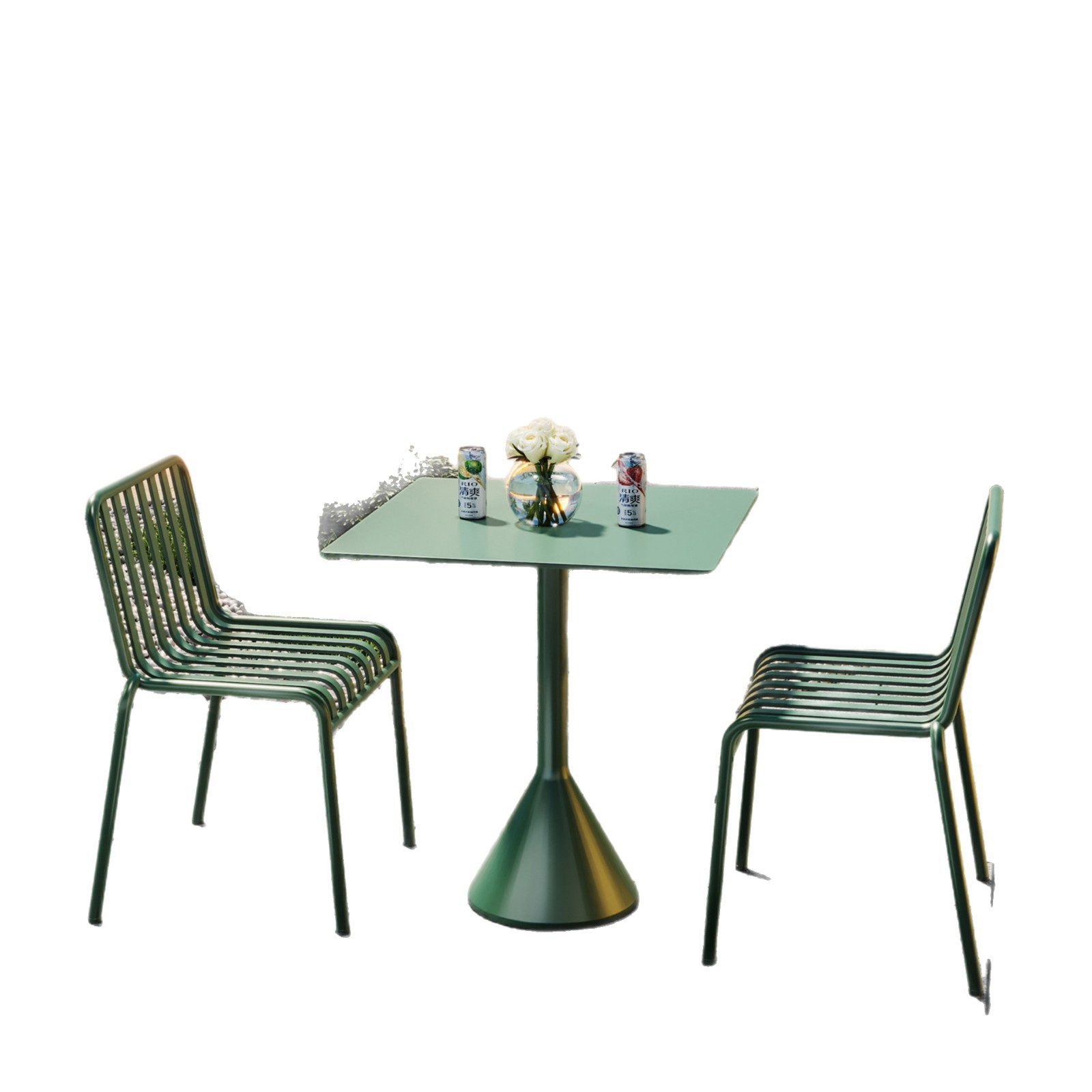 户外桌椅组合花园露天休闲外摆铁艺长条桌咖啡厅室外阳台别墅庭院白底实物图