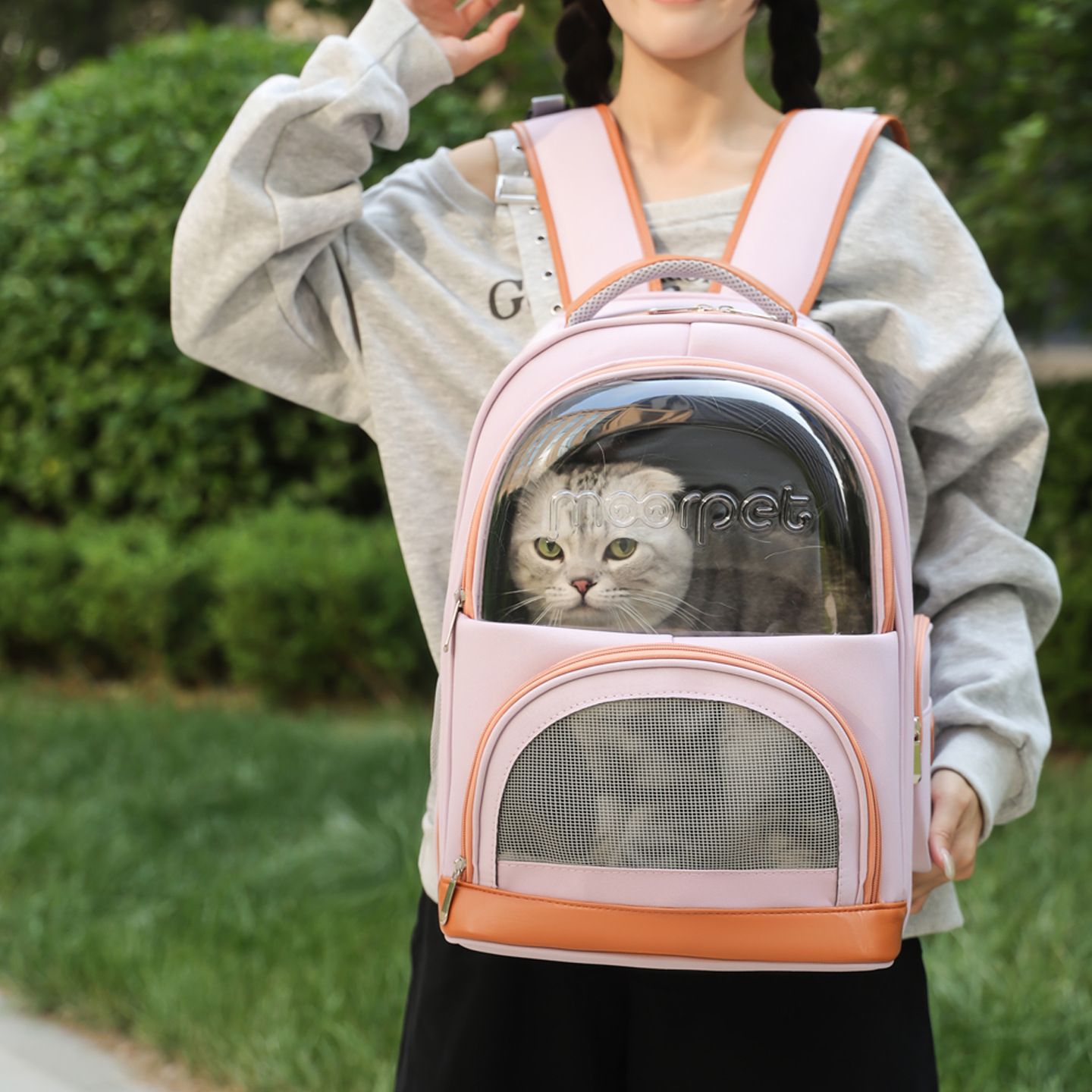 Factory direct supply cat bags and pet bags: Porous, breathable, portable, with large capacity for both shoulders and one shoulder to carry Specification image