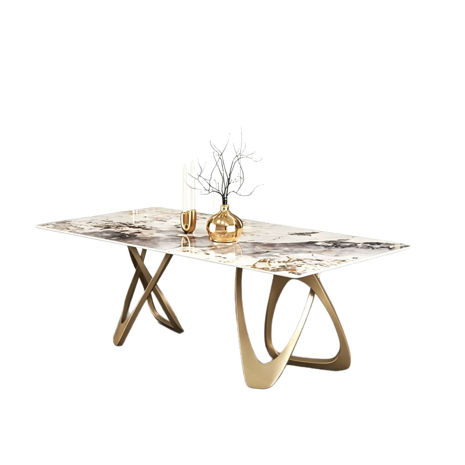 Star Factory wholesals rectangular rock plate dining tables, high-end glossy dining tables and chairs, small-sized household designer dining tables and chairs Item Picture