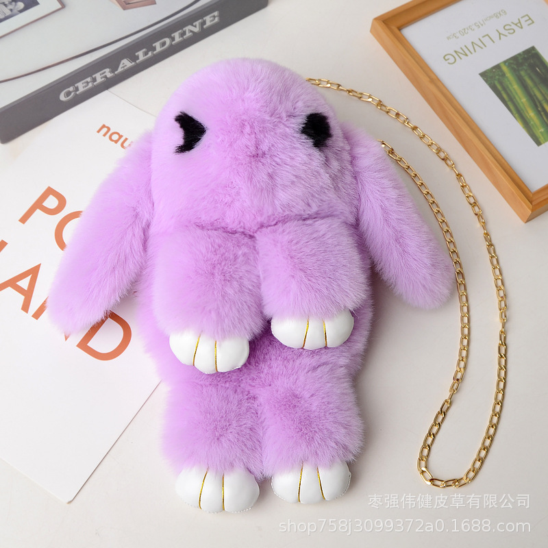 A plush chain rabbit bag for women, a single-shoulder crossbody bag imitating rex rabbit fur, a plush single-shoulder bag Specification image