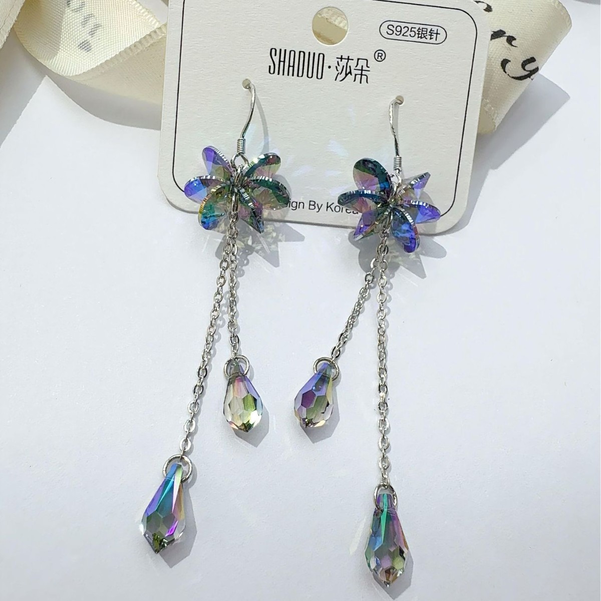 Silver star-shaped crystal stud earrings, silver needle vintage jewelry earrings and earrings Specification image