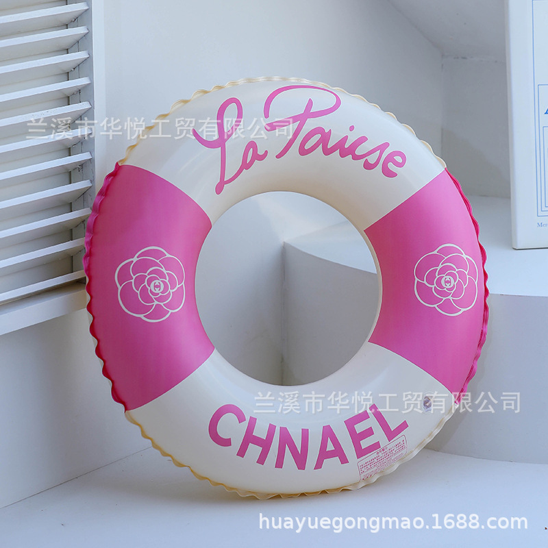 Retro camellia swimming ring in stock, thickened printed underarm ring, eco-friendly PVC inflatable splicing color contrasting swimming ring Specification image