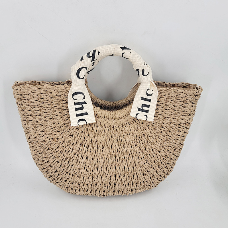 Wholesale of vintage straw woven bags, round bucket bags, woven bags, straw woven letter ribbon beach bags and women's bags in stock Specification image