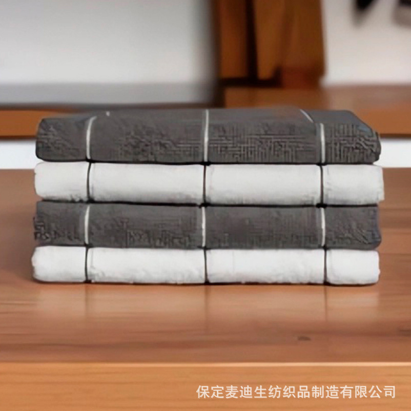 亚马逊热销纯棉条纹厨房方巾毛巾套装易清洁带挂钩格子纹方巾批发产品图