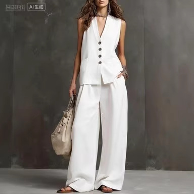 2026 cross-border European and American summer women's wear, laid-back style linen set, sleeveless vest + wide-leg pants, gentle and elegant Specification drawing