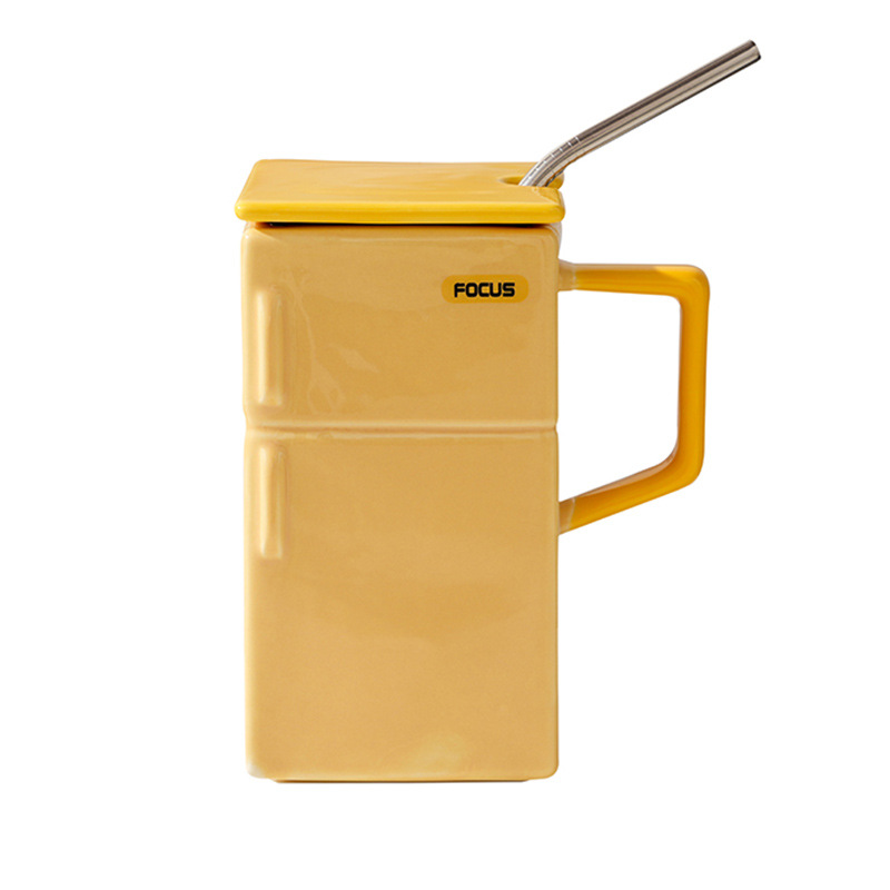 Creativo retro refrigerador con tapa pajita tazas de cerámica extravagante oficina pareja regalo taza de café Item Picture