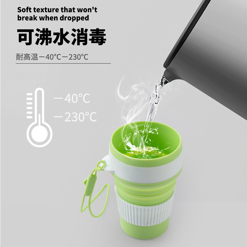 Portable silicone folding water cup, outdoor camping portable cup, juice cup, office coffee cup, telescopic cup, mouthwash cup Application Scenario