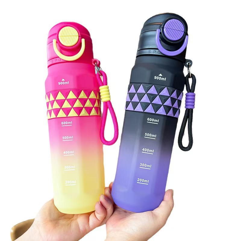 Bouncing lid plastic space cup, student outdoor fitness portable water cup, summer anti-scald, high appearance level gradient direct drinking cup Item Picture