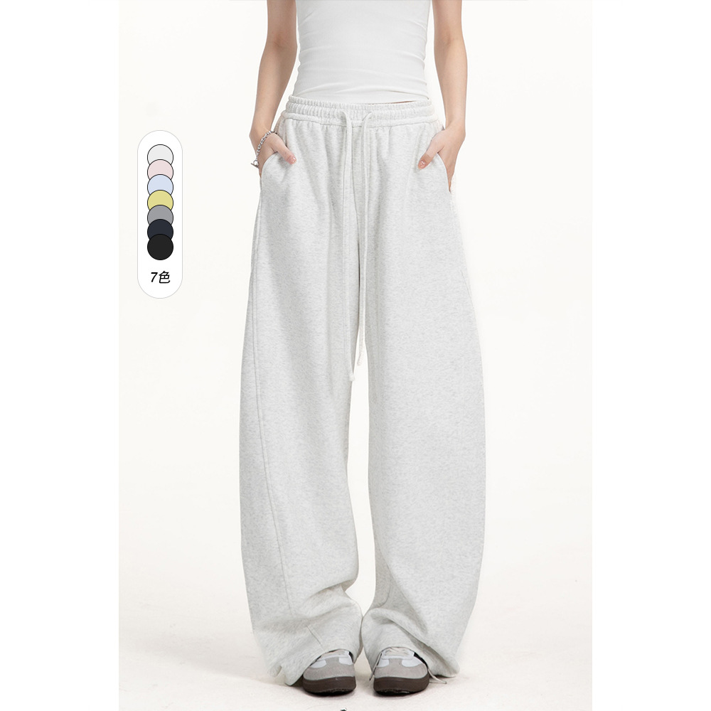 学院风纯色直筒弯刀休闲裤男女春秋季宽松阔腿运动卫裤