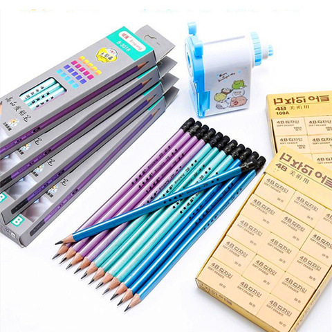 Cross-border wholesale of children's triangular pencil boxes, 2b triangular pencils, wooden pencils for correcting grip posture for primary school students Item Picture