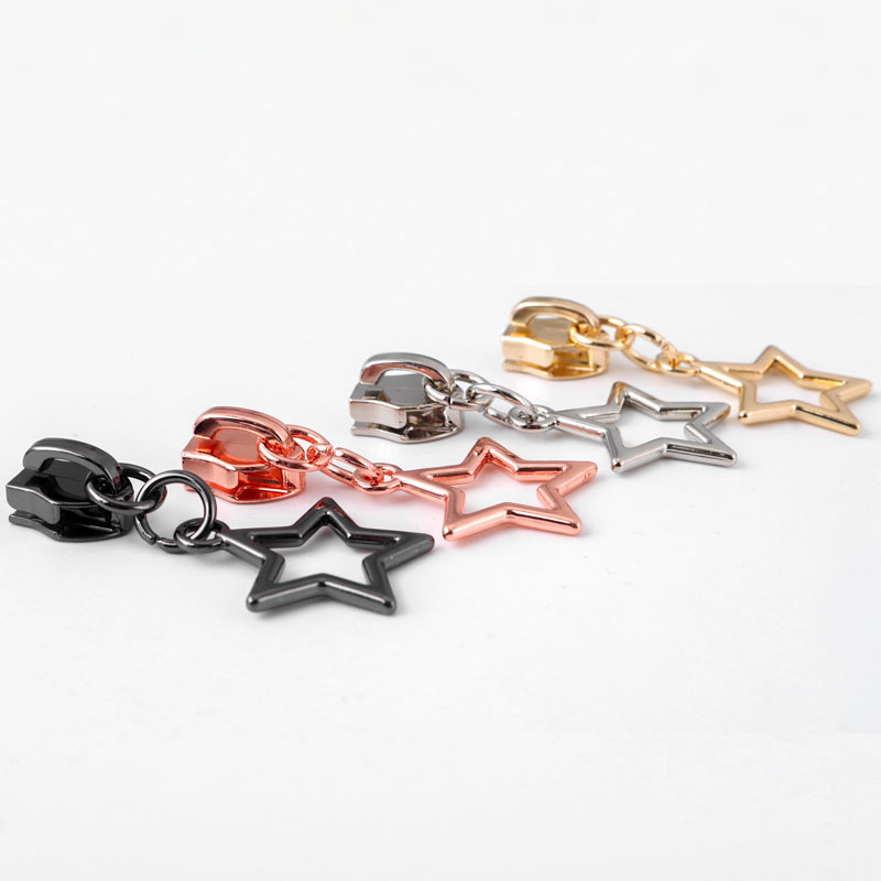 5# nylon five-pointed star pull TAB, hollow pull TAB, cosmetic bag pull TAB, five-pointed star pendant, rose gold pull TAB Application Scenario