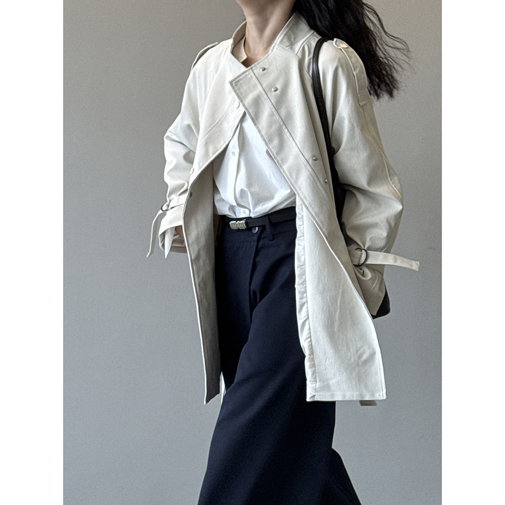Yan Shuang British-style stand-up collar trench coat for women, autumn loose, casual, lace-up, waist-cinching short style 82585 Specification image