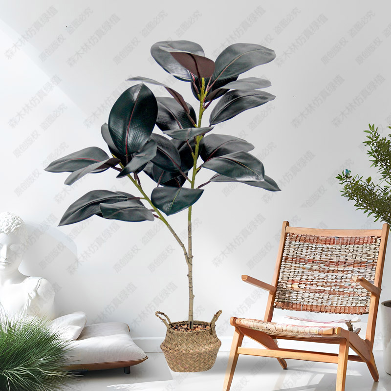 Wholesale of Nordic simulation green plants, rubber trees, black diamond, indoor floor-standing ornaments for living rooms, and plastic broad-leaved shrub decorations details Picture